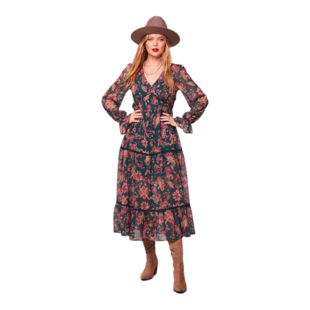Band Of The Free Run The World Pine Paisley Empire Waist Midi Dress